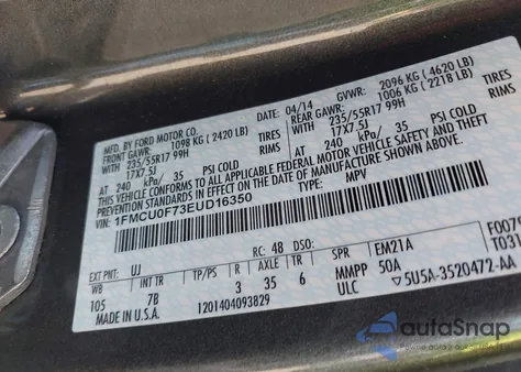 2014 Ford Escape S from USA, damaged, VIN 1FMCU0F73EUD16350